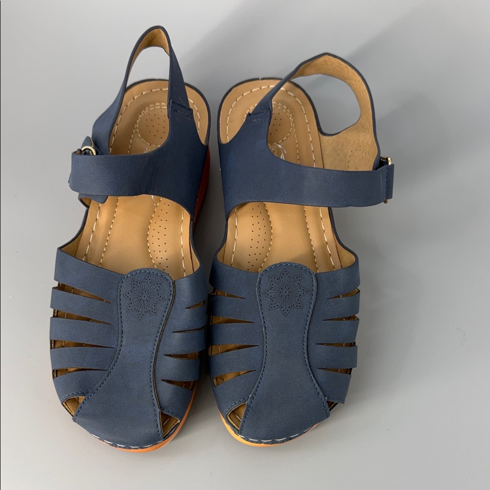 SHIBEVER Closed Toe Sandals Blue‎ Size 38 Women’s 7